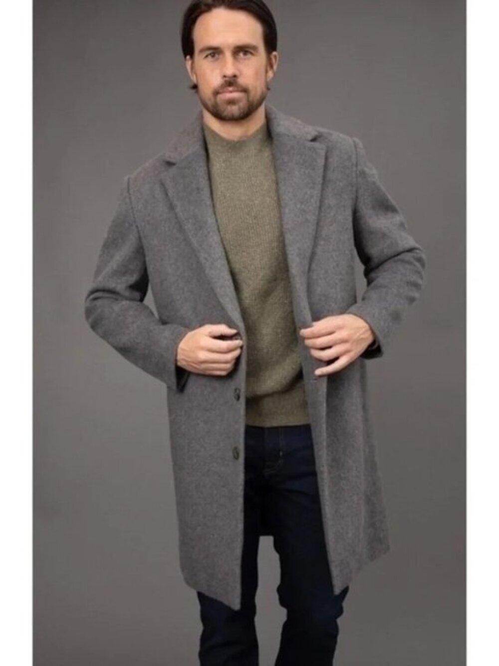 New Bagatelle Homme Wool Blend Single-Breasted Topcoat Charcoal Grey Large